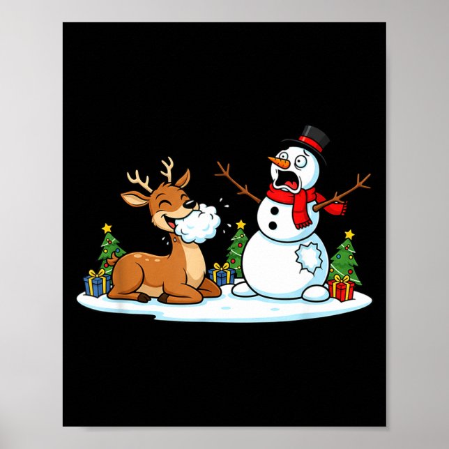 Poster Funny Deer Snowman Christmas Tree Xmas Womens Mens (Frente)