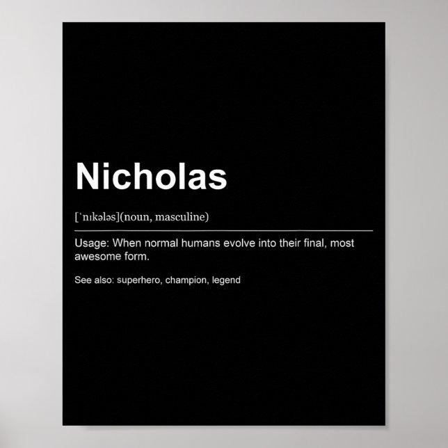 Poster Funny Definition Quote For The Name Nicholas _  (Frente)
