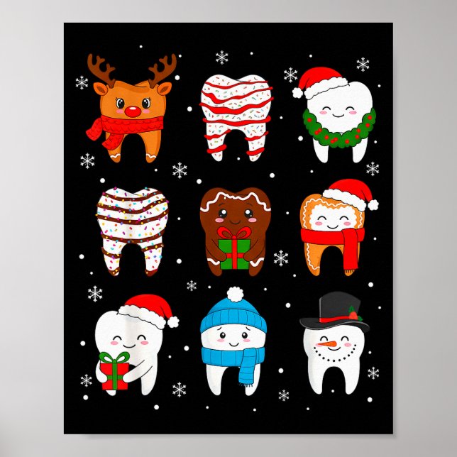 Poster Funny Dental Christmas Teeth Cute Xmas Dentist Squ (Frente)