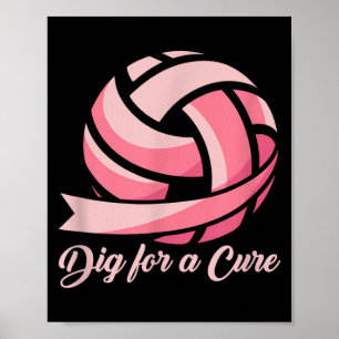 Poster Funny Dig For Cure Fita Volei Cancer de Mama