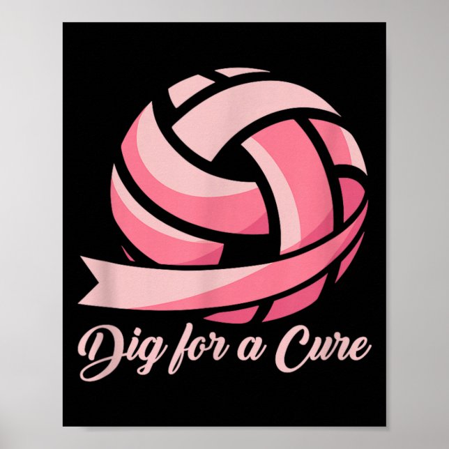 Poster Funny Dig For Cure Fita Volei Cancer de Mama (Frente)