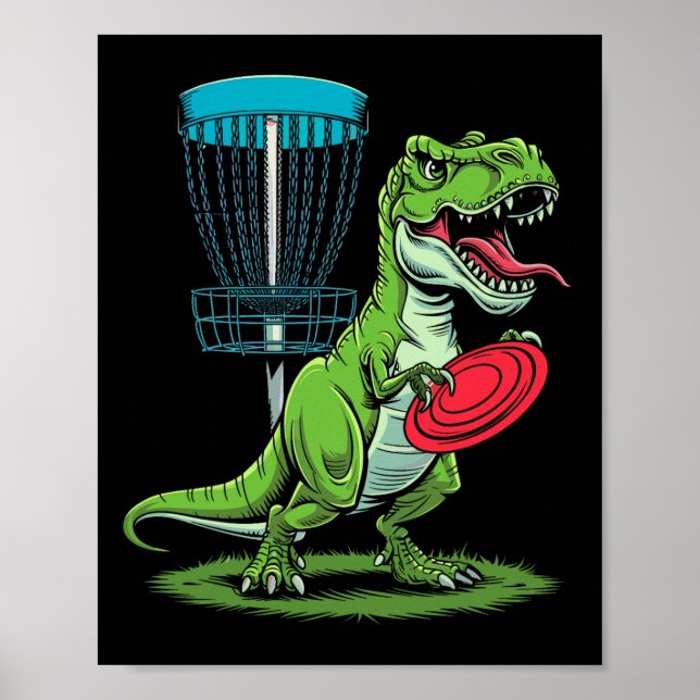 Poster Funny Dinosaur T-rex Disc Golf Player Sket Golfer  (Frente)