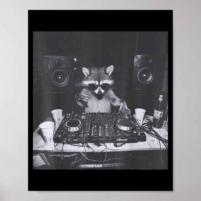 Poster Funny Dj Raccoon House Party Sound Tech Music Tras (Frente)