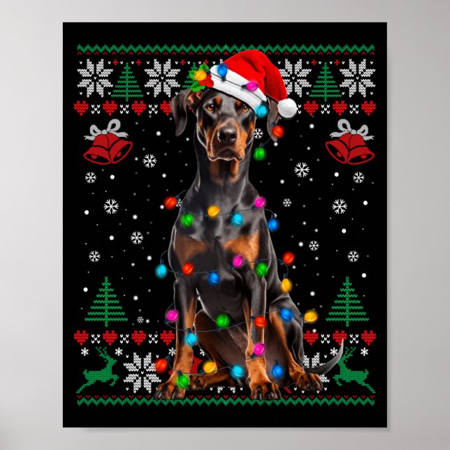 Poster Funny Doberman Christmas Santa Hat Dog Ugly Sweate (Frente)