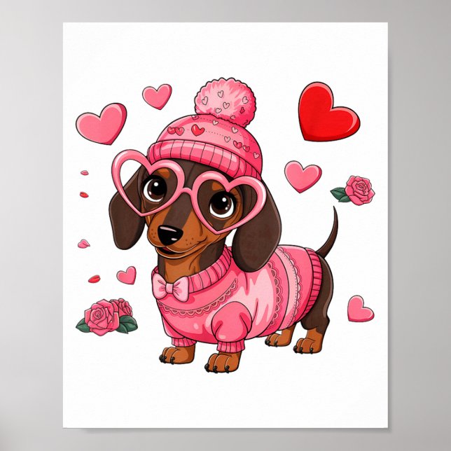 Poster Funny Dog Dachshund Valentines Heart Dog Lover Men (Frente)
