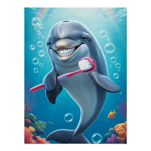Pôster funny dolphin brush teeth  (Frente)