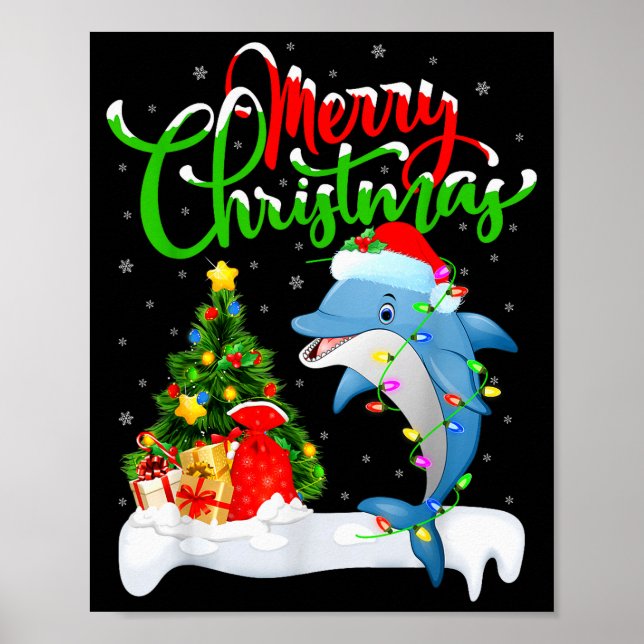 Poster Funny Dolphin Fish Lover Xmas Lighting Dolphin Chr (Frente)