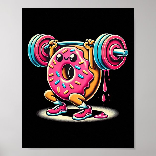 Poster Funny Donut Bodybuilding Weightlifting Food Gym Do (Frente)