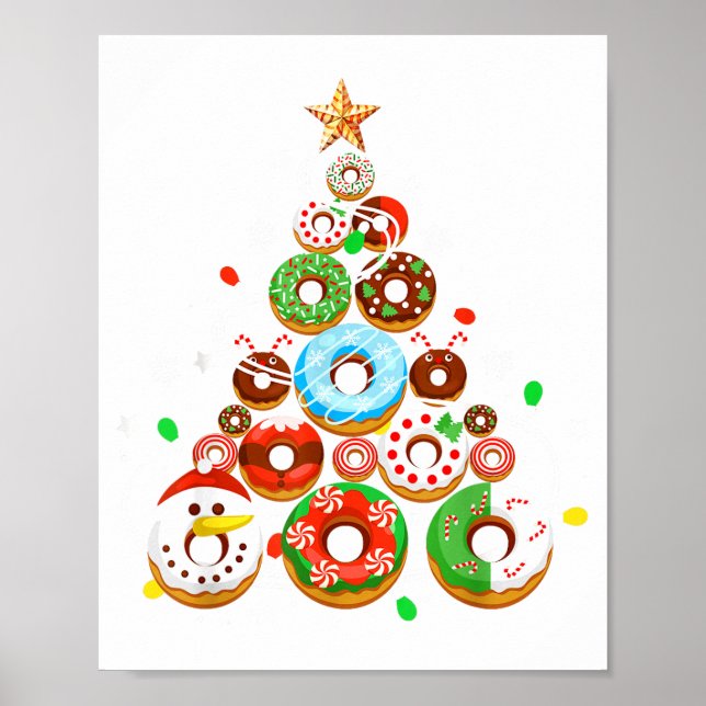 Poster Funny Donuts Christmas Tree Lights Xmas Pjs Boys K (Frente)
