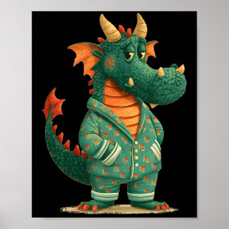Poster Funny dragon in sleepwear for dragons and pajamas
