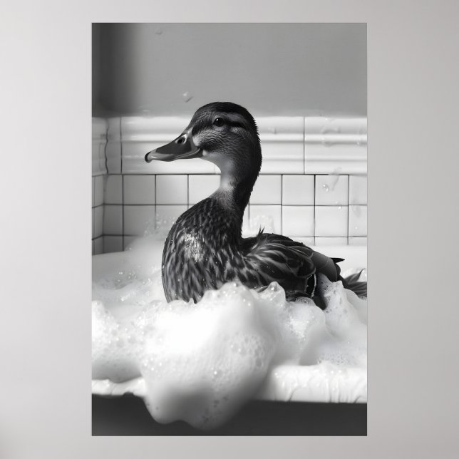 Poster Funny Duck Bubble Bath Print, Bathroom Wall Art (Frente)