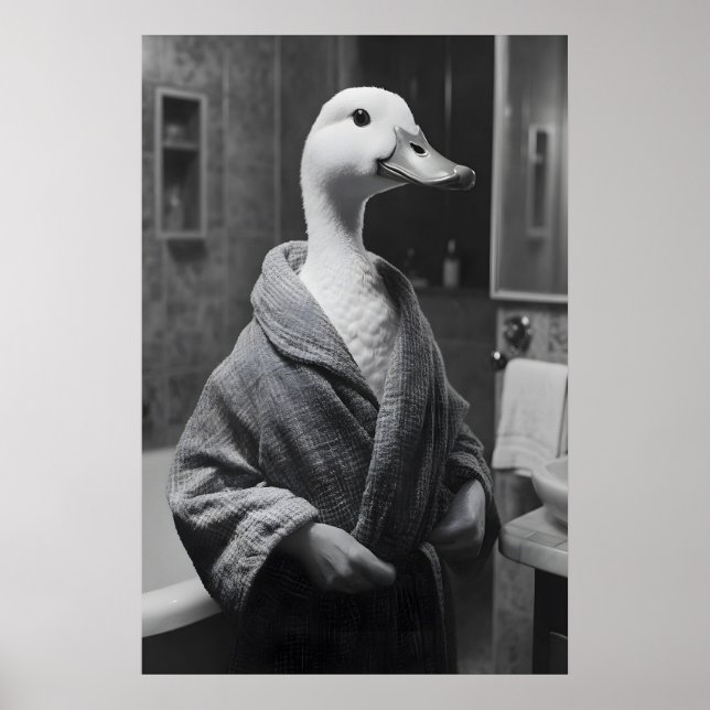 Poster Funny Duck in Bathrobe Print, Quirky Bathroom Wall (Frente)