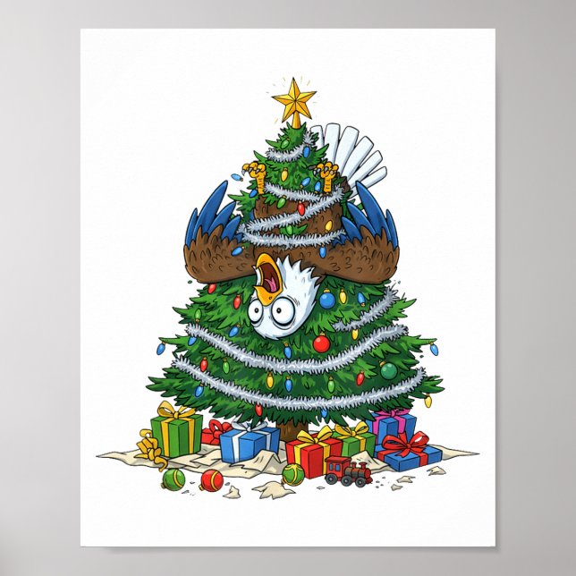 Poster Funny Eagle Christmas Tree Lights Kids Mens Womens (Frente)
