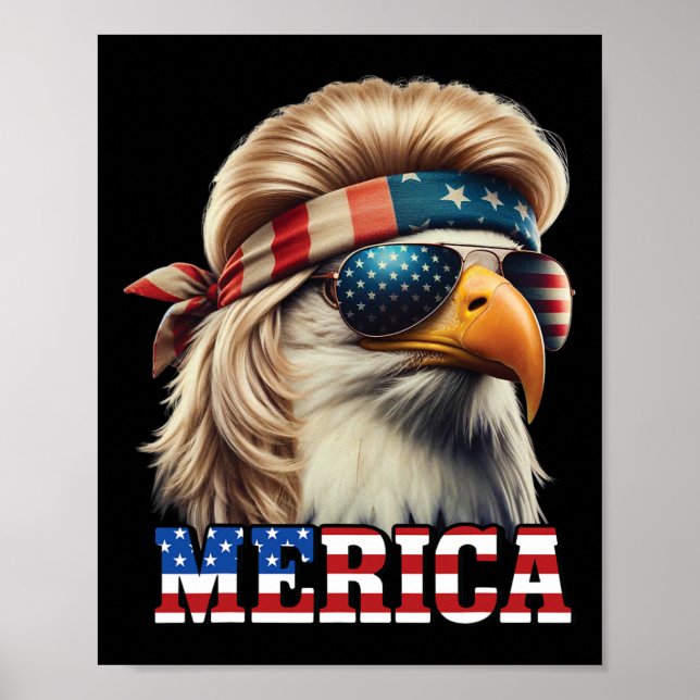 Poster Funny Eagle Merica 4 de julho Loira Wig Mullet Fun (Frente)