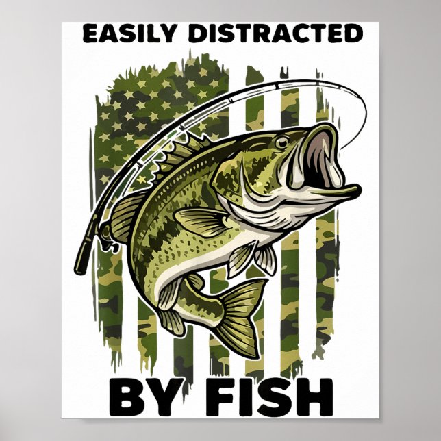 Poster Funny Easily Distracted By Camo B Fish American Fl (Frente)