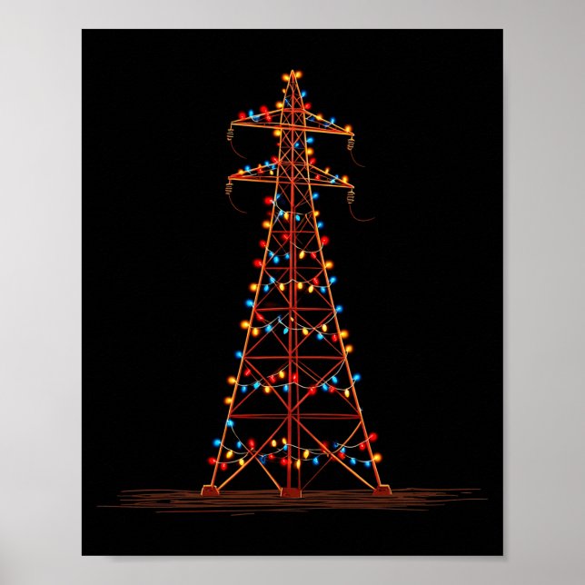Poster Funny Electric Pylon Christmas Graphics Lights Lov (Frente)