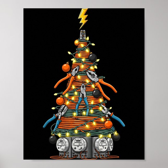 Poster Funny Electrician Christmas Tree Xmas Graphic Men  (Frente)