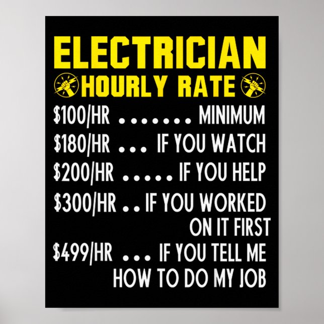 Poster Funny Electrician Hourly Rate Pricing Chart  (Frente)
