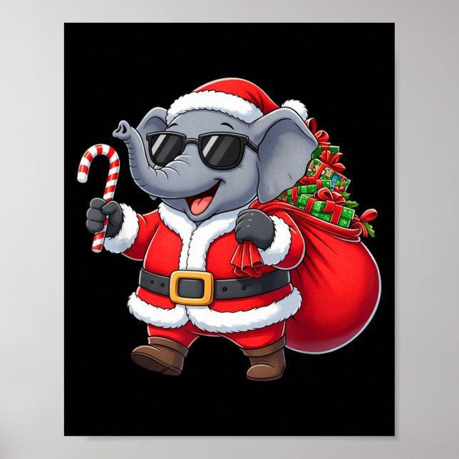 Poster Funny Elephant Christmas Santa Outfit Xmas Boys Gi (Frente)