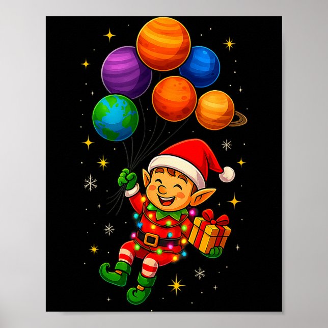 Poster Funny Elf Astronaut With Planets Christmas Pjs For (Frente)