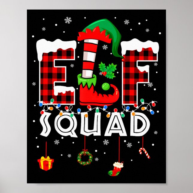 Poster Funny Elf Squad Christmas Family Matching Pajamas  (Frente)
