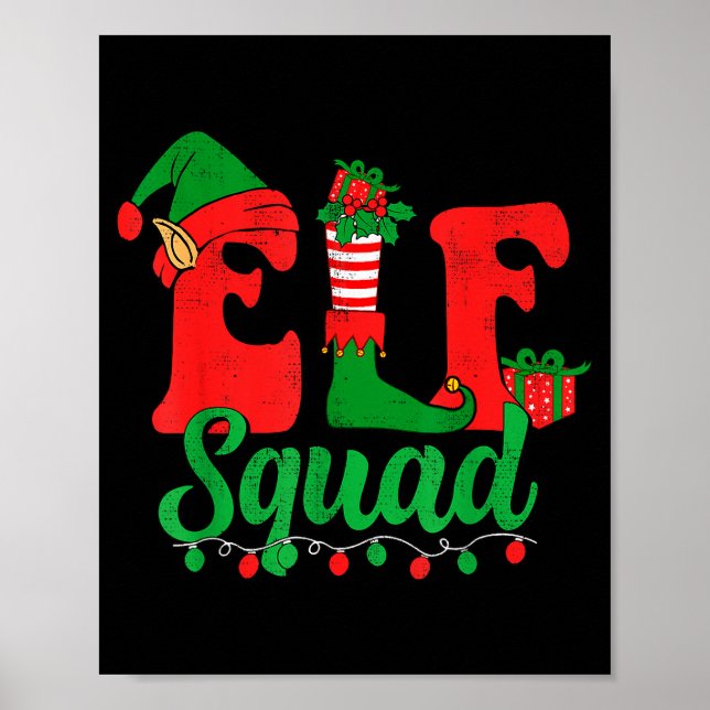 Poster Funny Elf Squad Santa Hat Family Matching Christma (Frente)