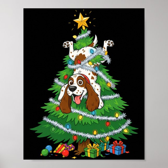 Poster Funny English Springer Spaniel Dog Christmas Tree  (Frente)