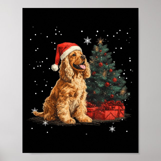Poster Funny Er Spaniel Dog Christmas Tree Women Men Kids (Frente)