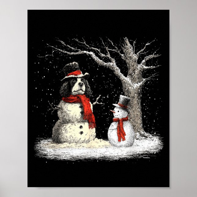 Poster Funny Er Spaniel Dog In The Snow Tree Christmas Wi (Frente)