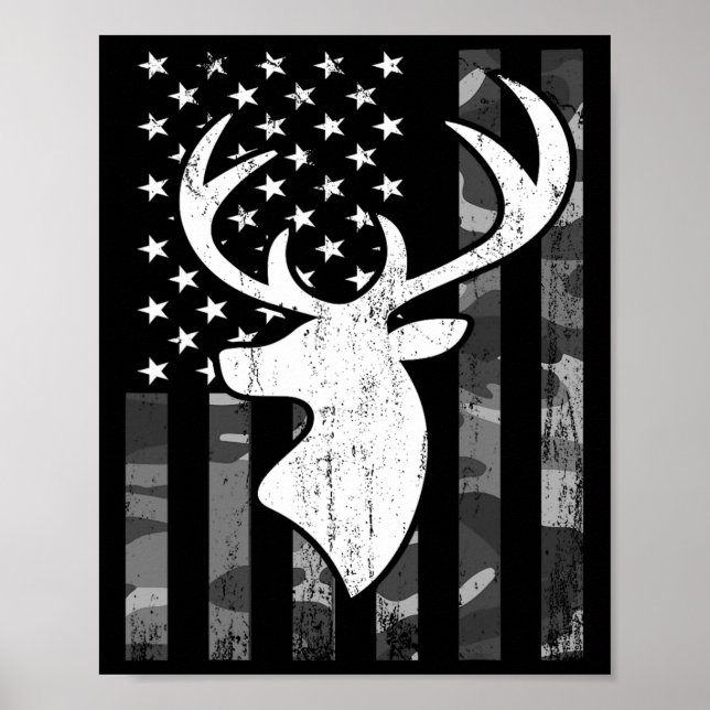 Poster Funny Eusa Flag Camouflage Whitetail Buck Deer Hun (Frente)