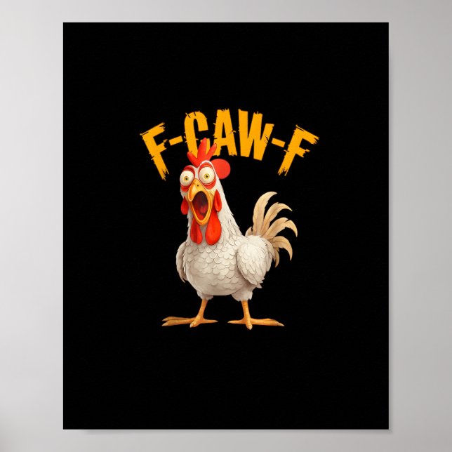 Poster Funny F-Awk-F Chicken F-Caw-F Rooster Pun Retro Vi (Frente)