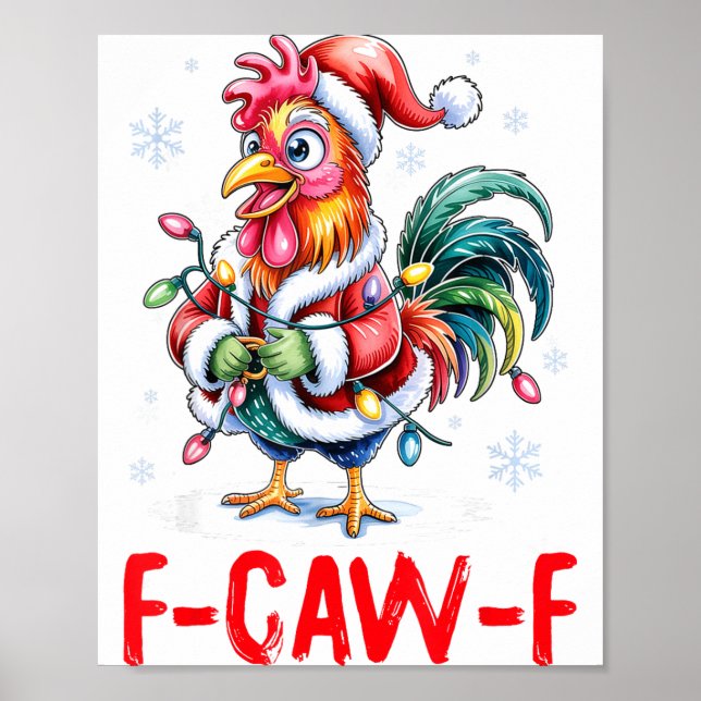 Poster Funny F-caw-f Chicken Humor Santa Rooster Christma (Frente)