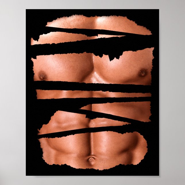 Poster Funny Fake Muscles Fitness Model Chest Six Pack Ab (Frente)