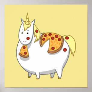 Poster Funny Fat Unicorn Comendo Pepperoni Pizza