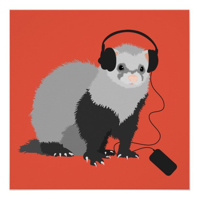 Pôster Funny Ferret Music Lover (Frente)