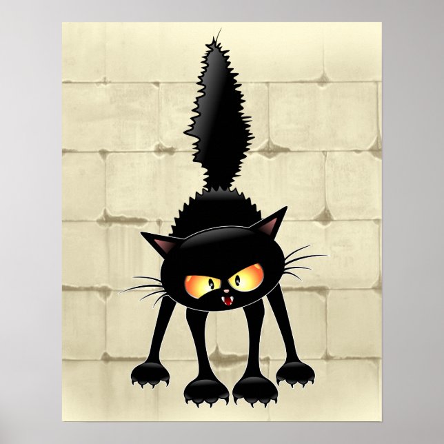 Poster Funny Fierce Black Cat Cartoon  (Frente)