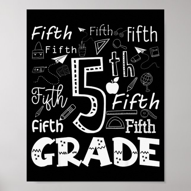 Poster Funny Fifth Grade Doodle Tygraphy Birthday Design  (Frente)