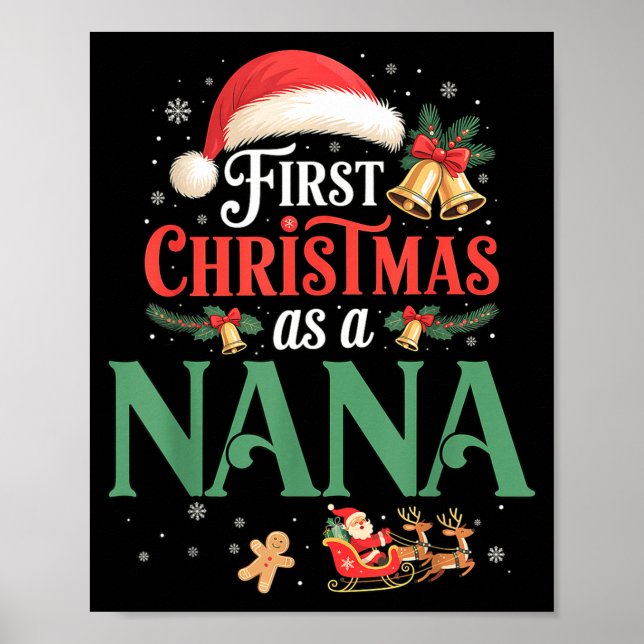 Poster Funny First Christmas As A Nana Matching Family Xm (Frente)