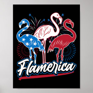 Poster Funny Flamingo 4º De Julho Bandeira Americana Patr