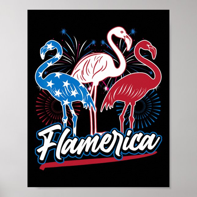 Poster Funny Flamingo 4º De Julho Bandeira Americana Patr (Frente)