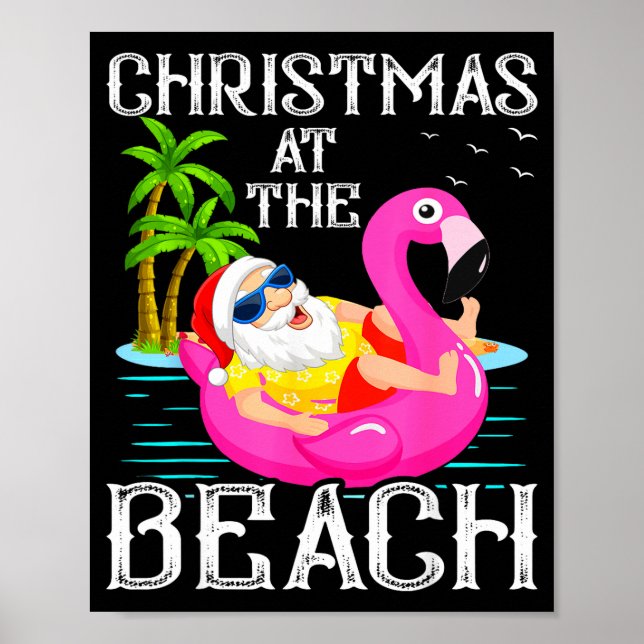 Poster Funny Flamingo Float Santa Claus Christmas At The  (Frente)