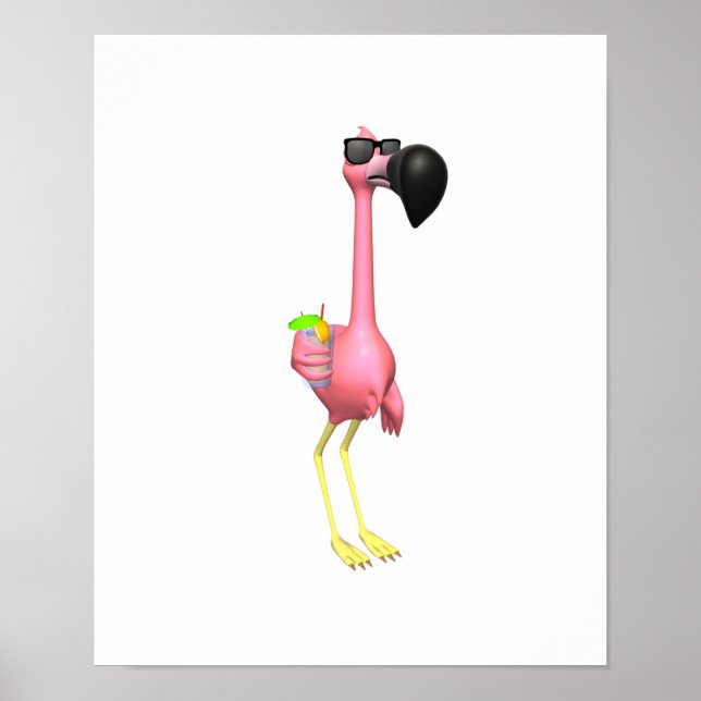 Pôster funny flamingo with drink (Frente)