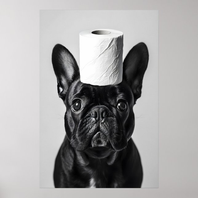 Poster Funny French Bulldog Bathroom Print, Toilet Paper (Frente)