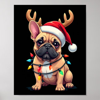 Poster Funny French Bulldog Christmas Light Santa Hat Rei