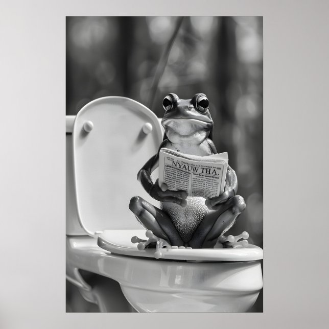 Poster Funny Frog Bathroom Print, Reading Newspaper on (Frente)