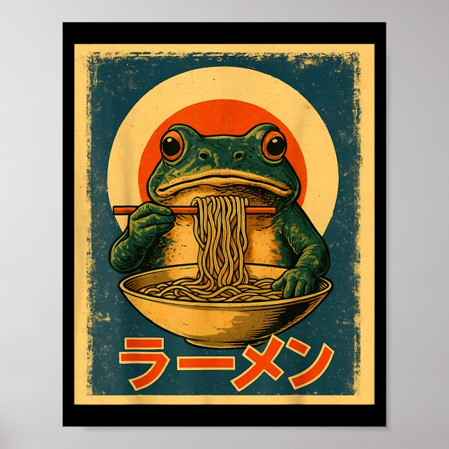 Poster Funny Frog Ramen Kawaii Retro Japanese Rising Sun  (Frente)