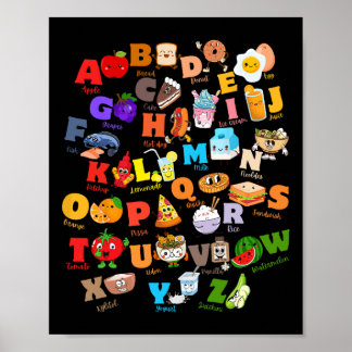 Poster Funny Fruit And Foodie Alphabet Abcs Kindergarten 