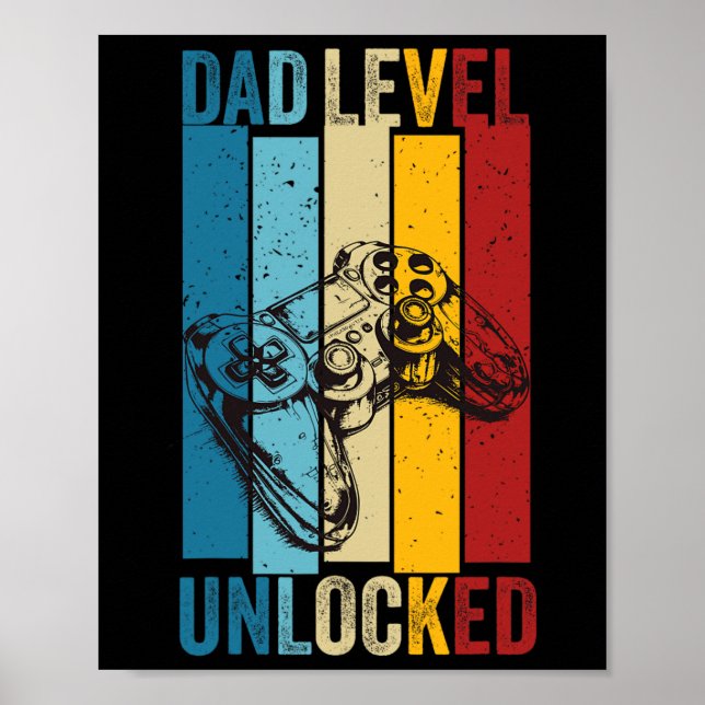 Poster Funny Gamer Dad Level Unlocked New Daddy Father's  (Frente)