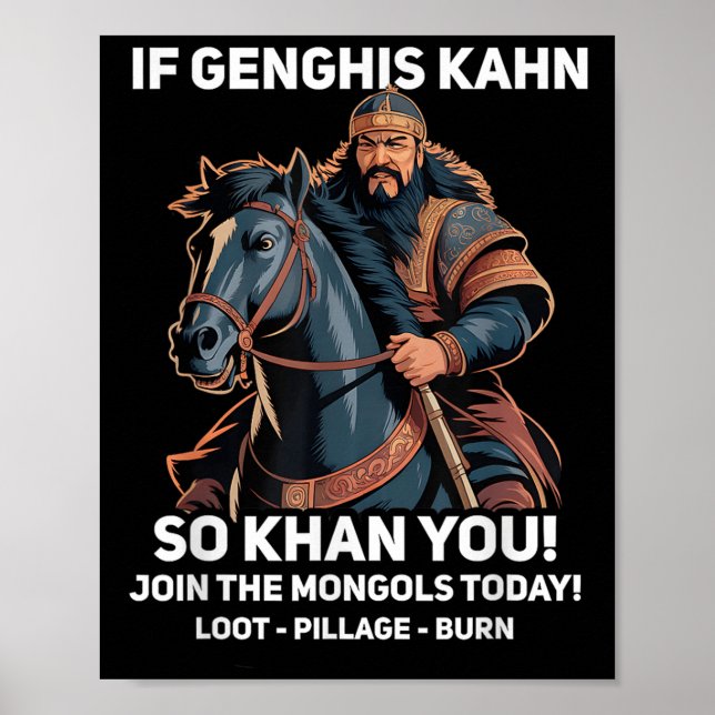 Poster Funny Genghis Khan Cita Engraçada História da Mong (Frente)