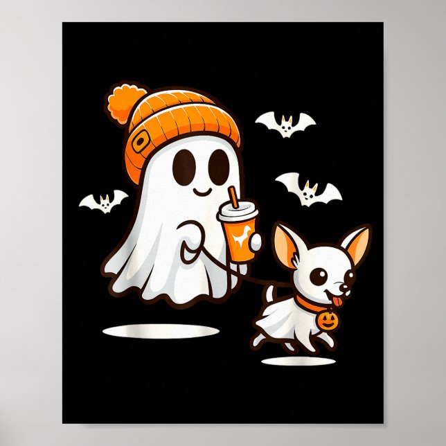 Poster Funny Ghost Walking Chihuahua Dog Halloween Women  (Frente)